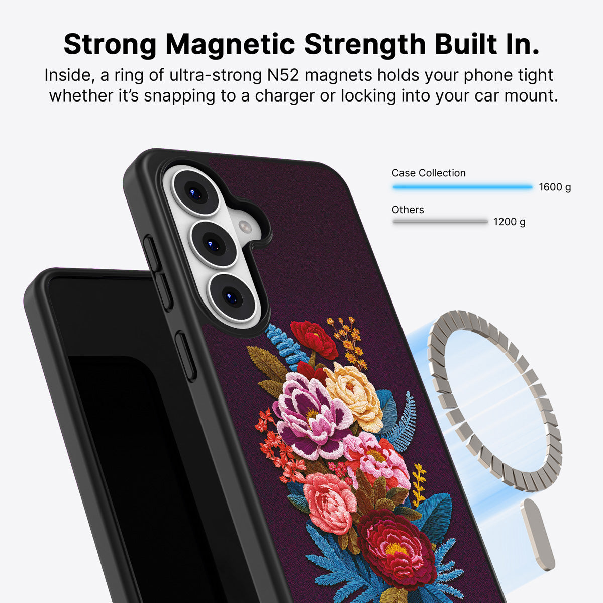Samsung Galaxy S26 Qi2 magnetic case with N52 magnets – Baroque Bloom design
