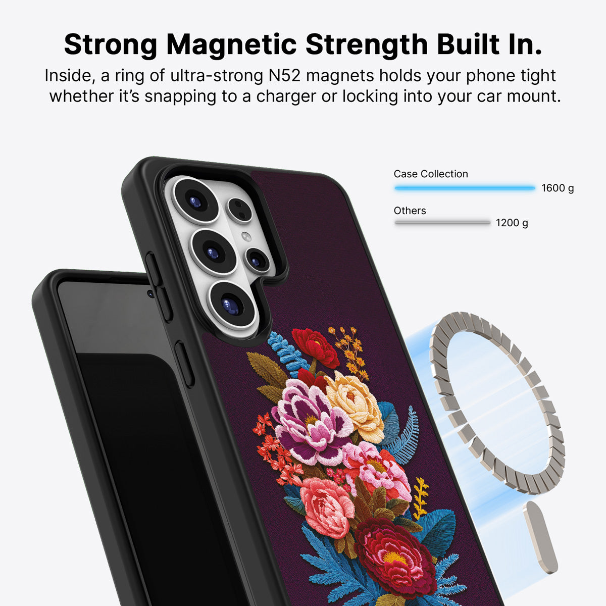 Samsung Galaxy S26 Ultra Qi2 magnetic case with N52 magnets – Baroque Bloom design