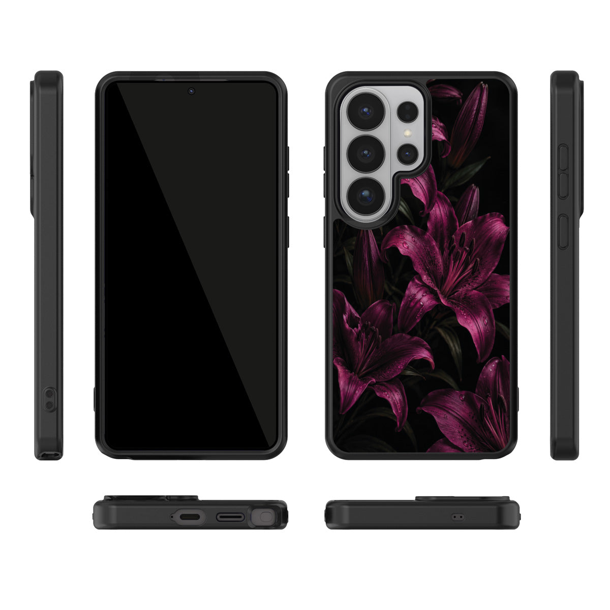Burgundy Lily Samsung Galaxy S26 Ultra case – multi-angle view