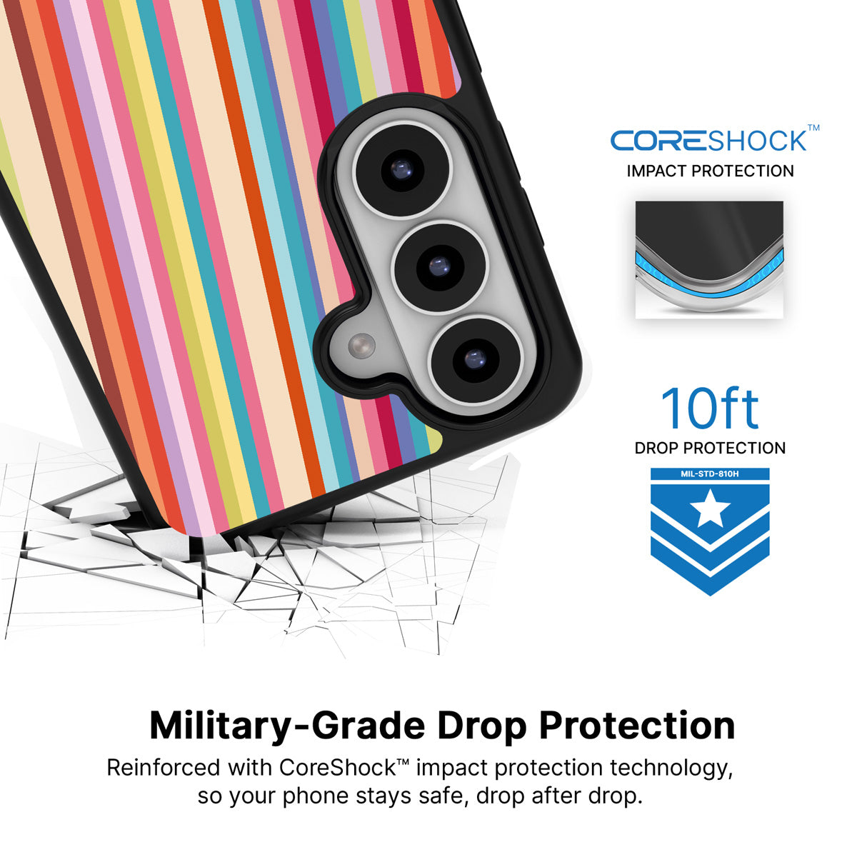 Candy Stripe Samsung Galaxy S26 Plus case with 10ft military-grade drop protection