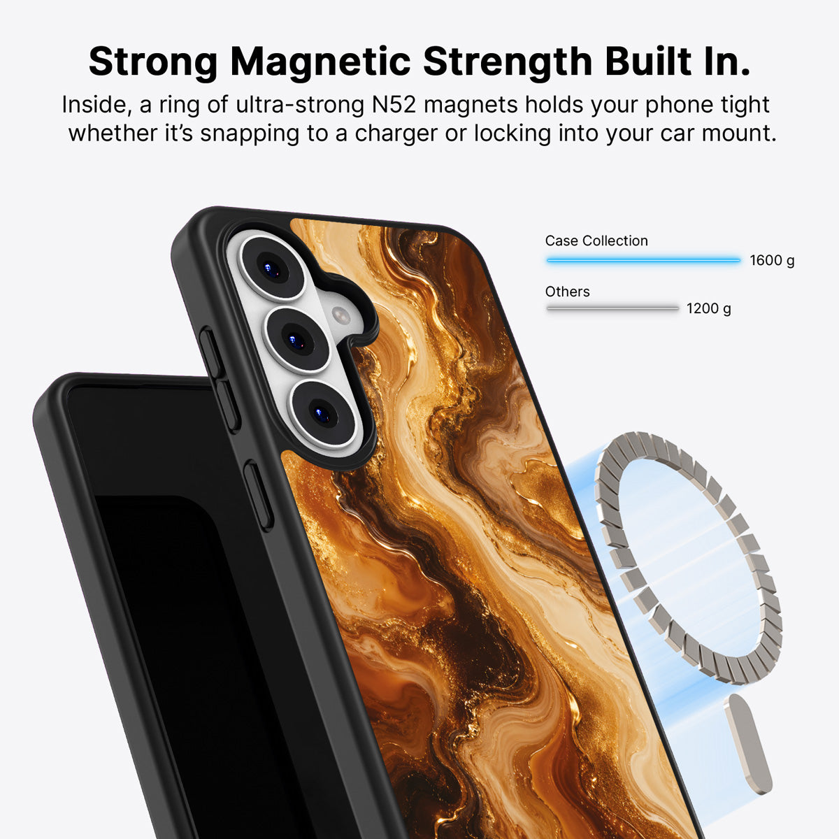 Samsung Galaxy S26 Qi2 magnetic case with N52 magnets – Caramel Swirl design