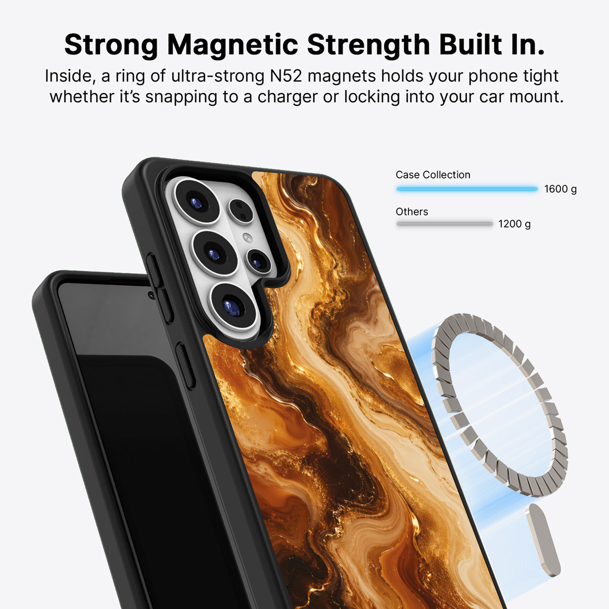 Samsung Galaxy S26 Ultra Qi2 magnetic case with N52 magnets – Caramel Swirl design