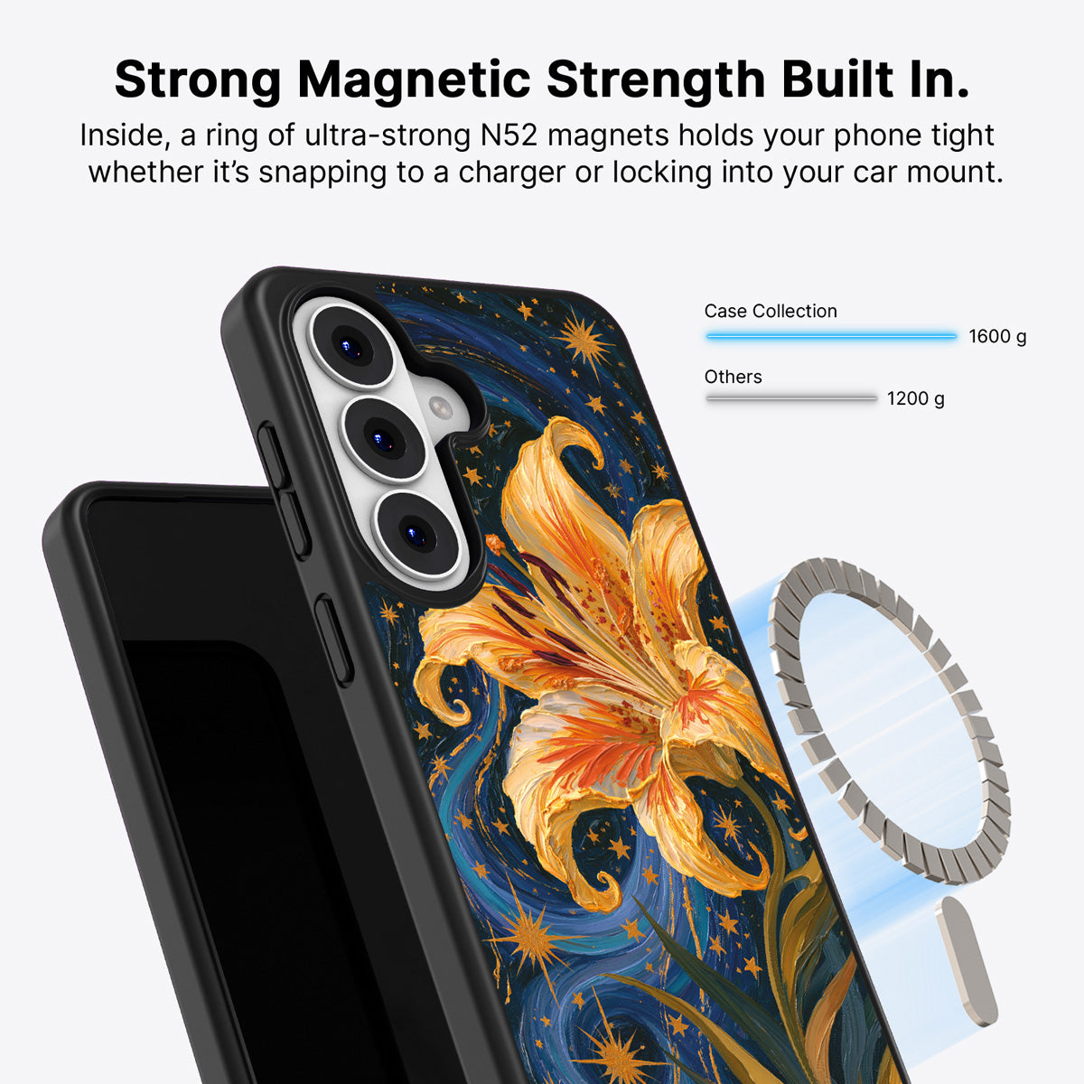 Samsung Galaxy S26 Qi2 magnetic case with N52 magnets – Celestial Bloom design