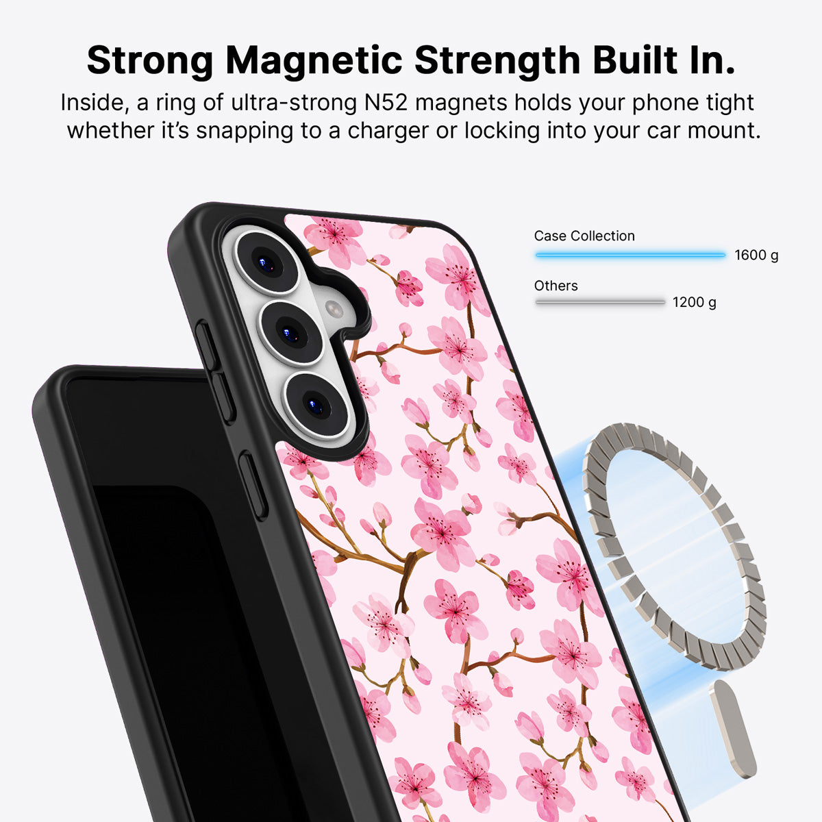 Samsung Galaxy S26 Plus Qi2 magnetic case with N52 magnets – Cherry Blossom design
