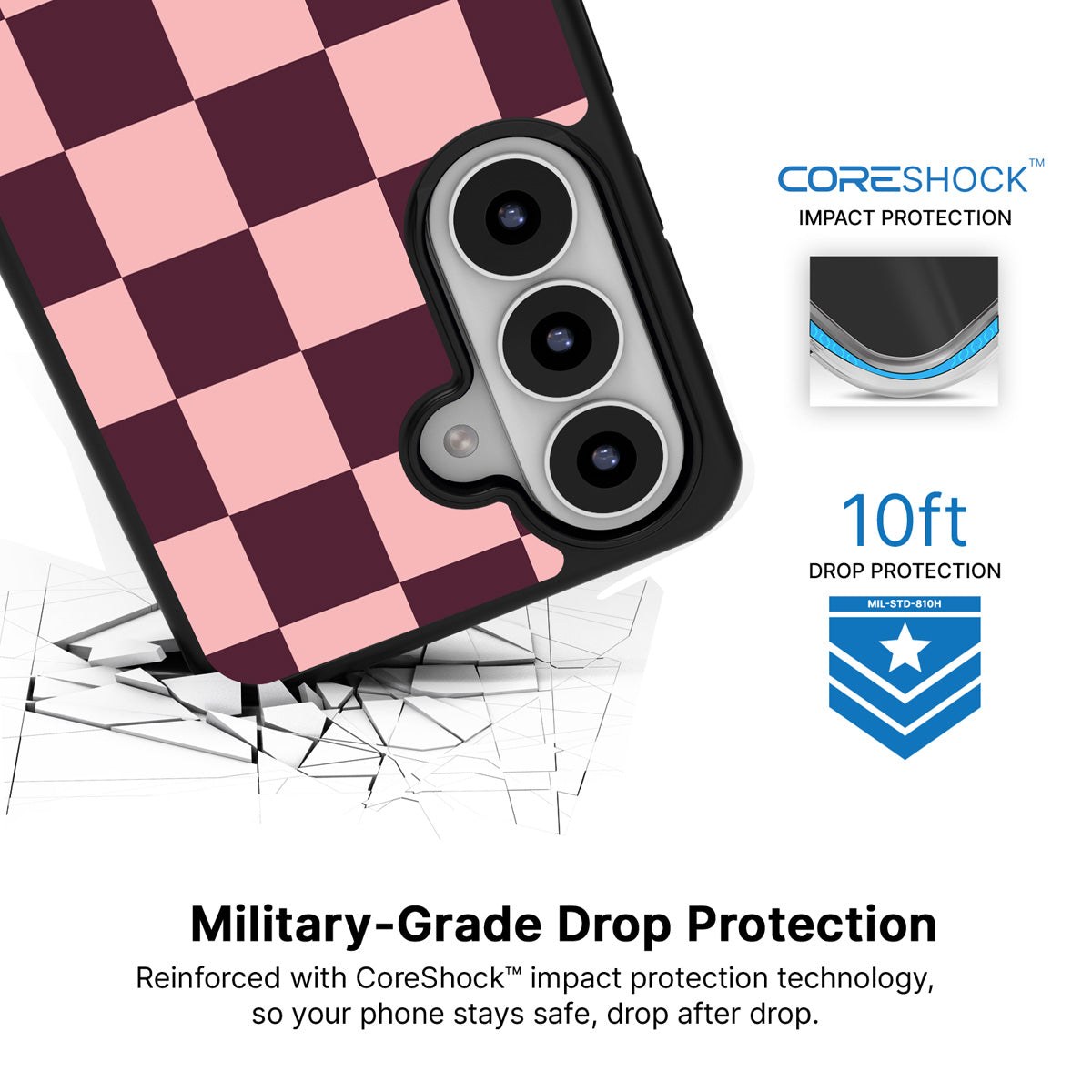 Claret Tile Samsung Galaxy S26 case with 10ft military-grade drop protection