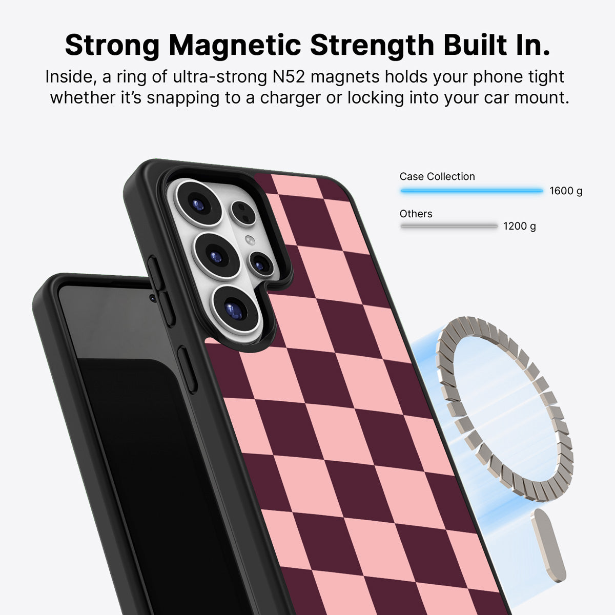 Samsung Galaxy S26 Ultra Qi2 magnetic case with N52 magnets – Claret Tile design