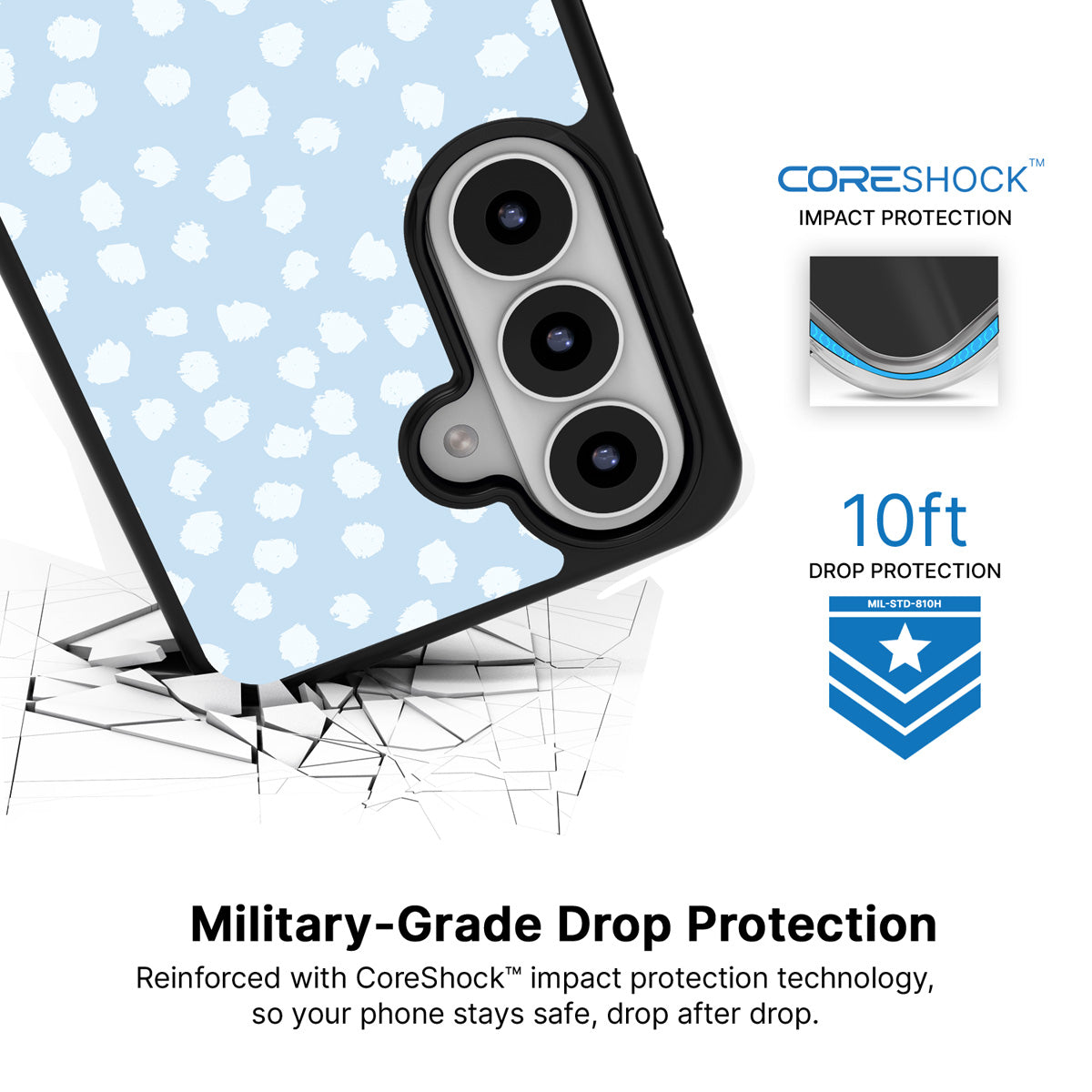 Cloud Dots Samsung Galaxy S26 case with 10ft military-grade drop protection