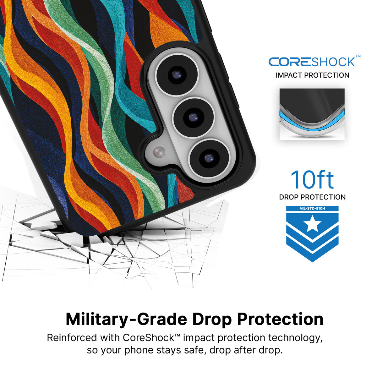 Coastal Waves Samsung Galaxy S26 case with 10ft military-grade drop protection