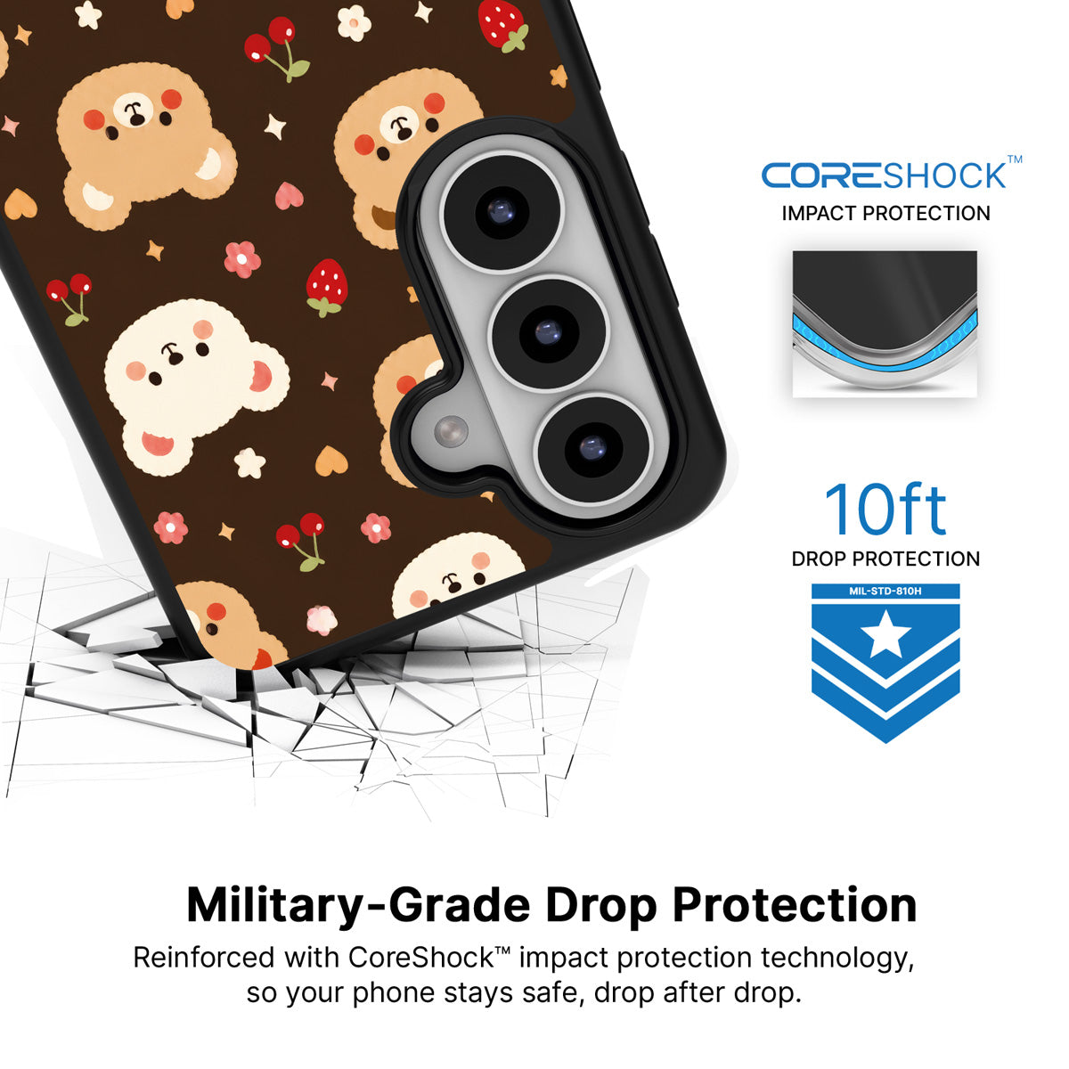 Cocoa Cuddles Samsung Galaxy S26 Plus case with 10ft military-grade drop protection