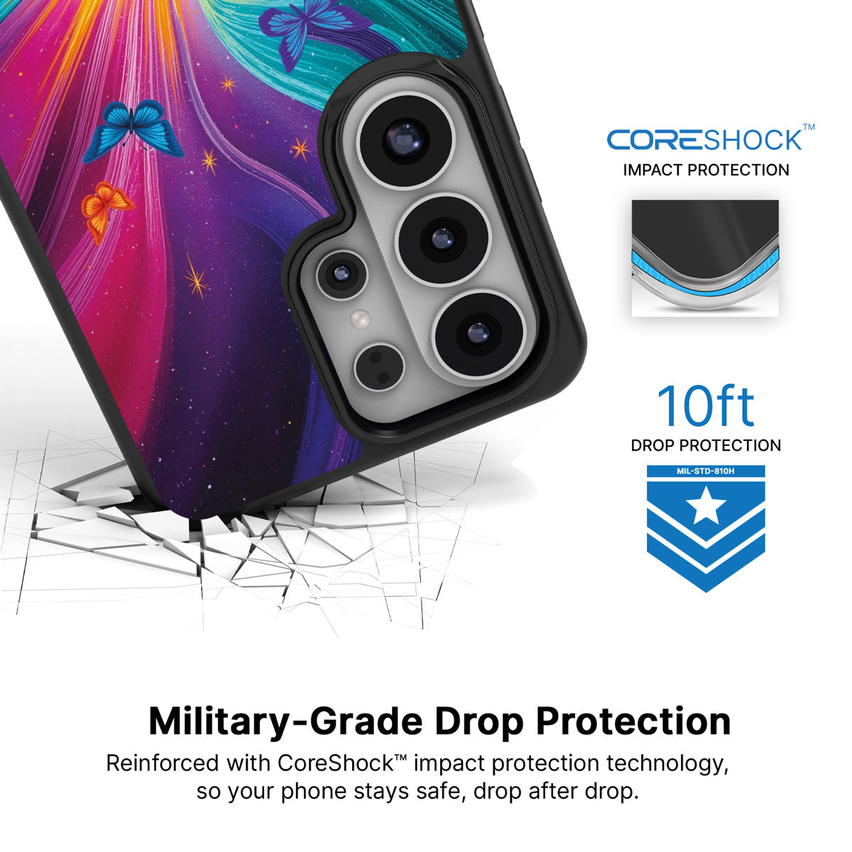 Cosmic Aura Samsung Galaxy S26 Ultra case with 10ft military-grade drop protection
