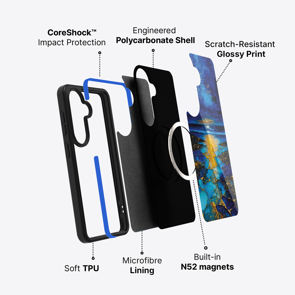 Samsung Galaxy S26 Plus case construction and features – Cosmic Seascape phone case