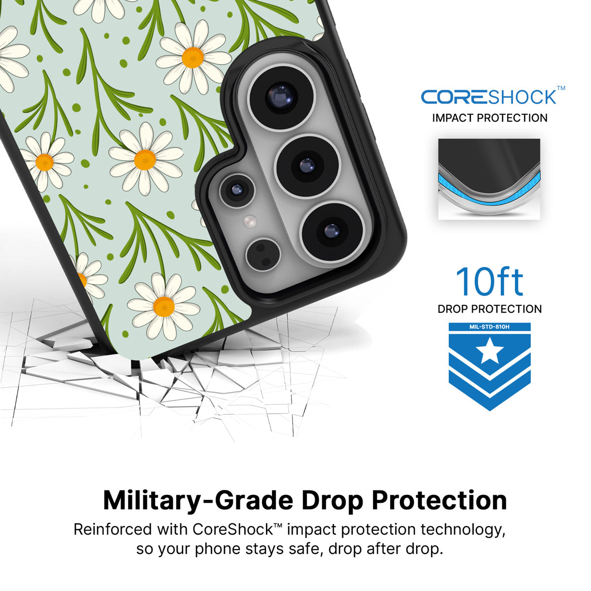 Daisy Flowers Samsung Galaxy S26 Ultra case with 10ft military-grade drop protection
