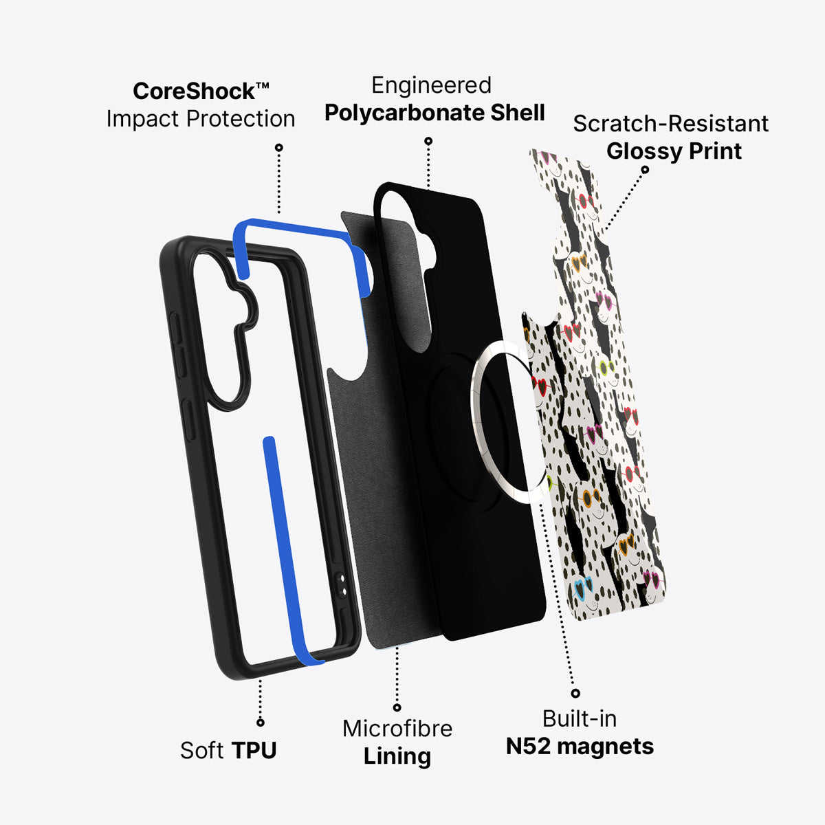 Samsung Galaxy S26 Plus case construction and features – Dalmatian Dog phone case