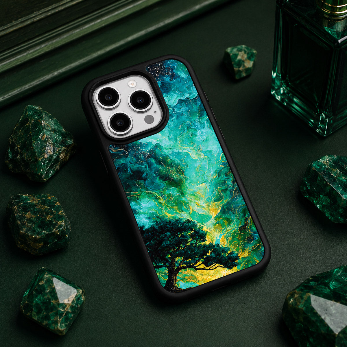 Dark Green Designer iPhone 15 Pro Case – Emerald Storm | MagSafe — view 2