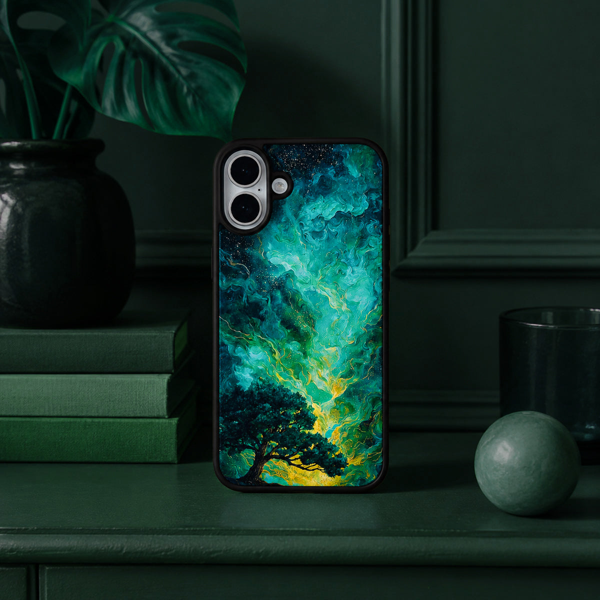 Dark Green Designer iPhone 16 Plus Case – Emerald Storm | MagSafe — view 3