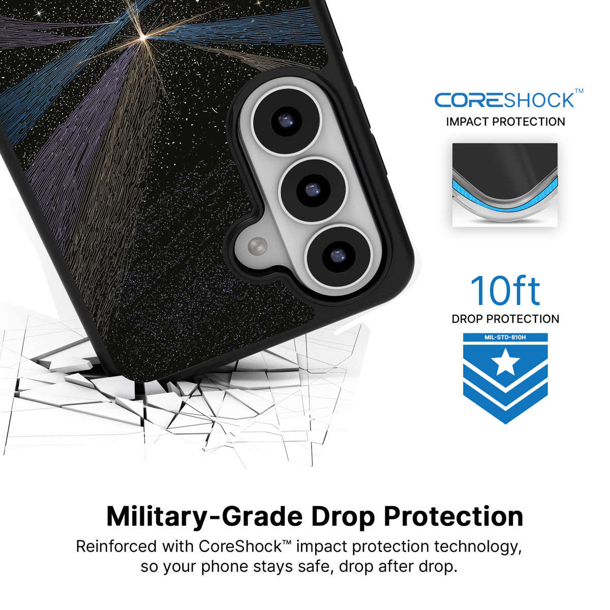 Falling Star Samsung Galaxy S26 case with 10ft military-grade drop protection