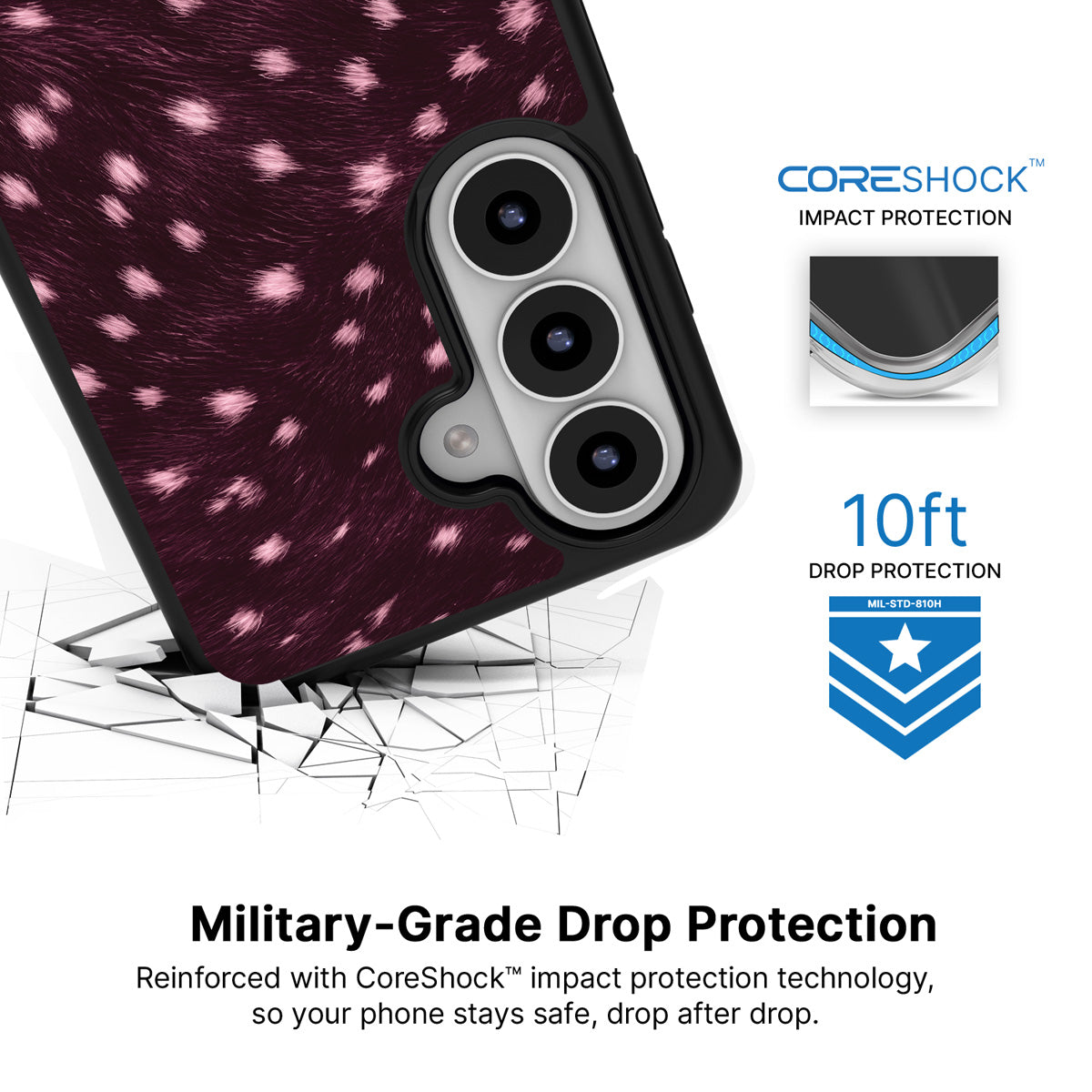 Fawn Spots Samsung Galaxy S26 case with 10ft military-grade drop protection