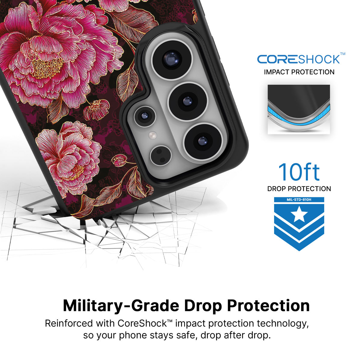 Floral Opulence Samsung Galaxy S26 Ultra case with 10ft military-grade drop protection