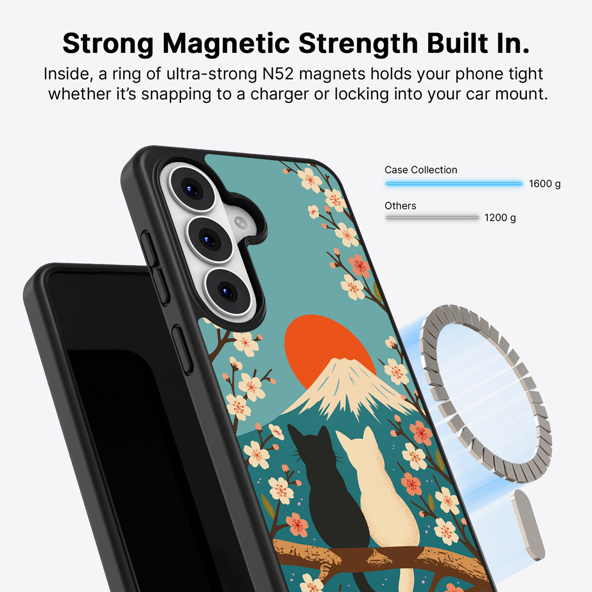 Samsung Galaxy S26 Plus Qi2 magnetic case with N52 magnets – Fuji Cats design