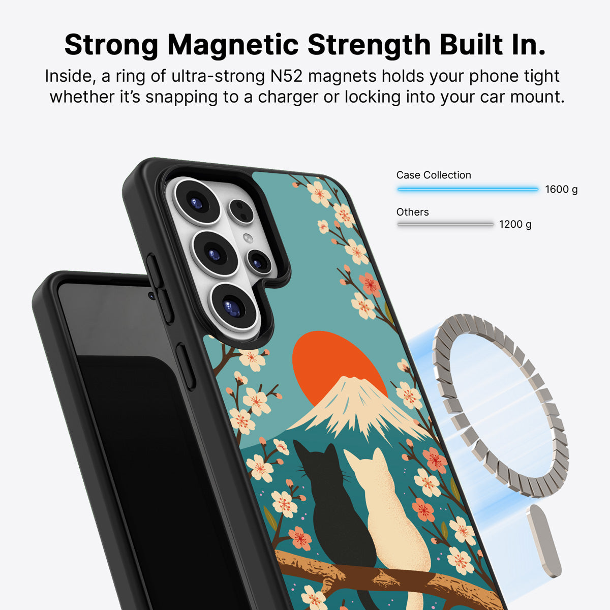 Samsung Galaxy S26 Ultra Qi2 magnetic case with N52 magnets – Fuji Cats design