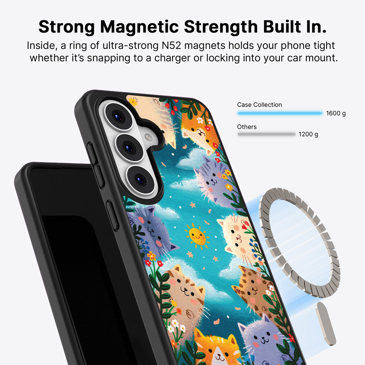 Samsung Galaxy S26 Plus Qi2 magnetic case with N52 magnets – Garden Kittens design