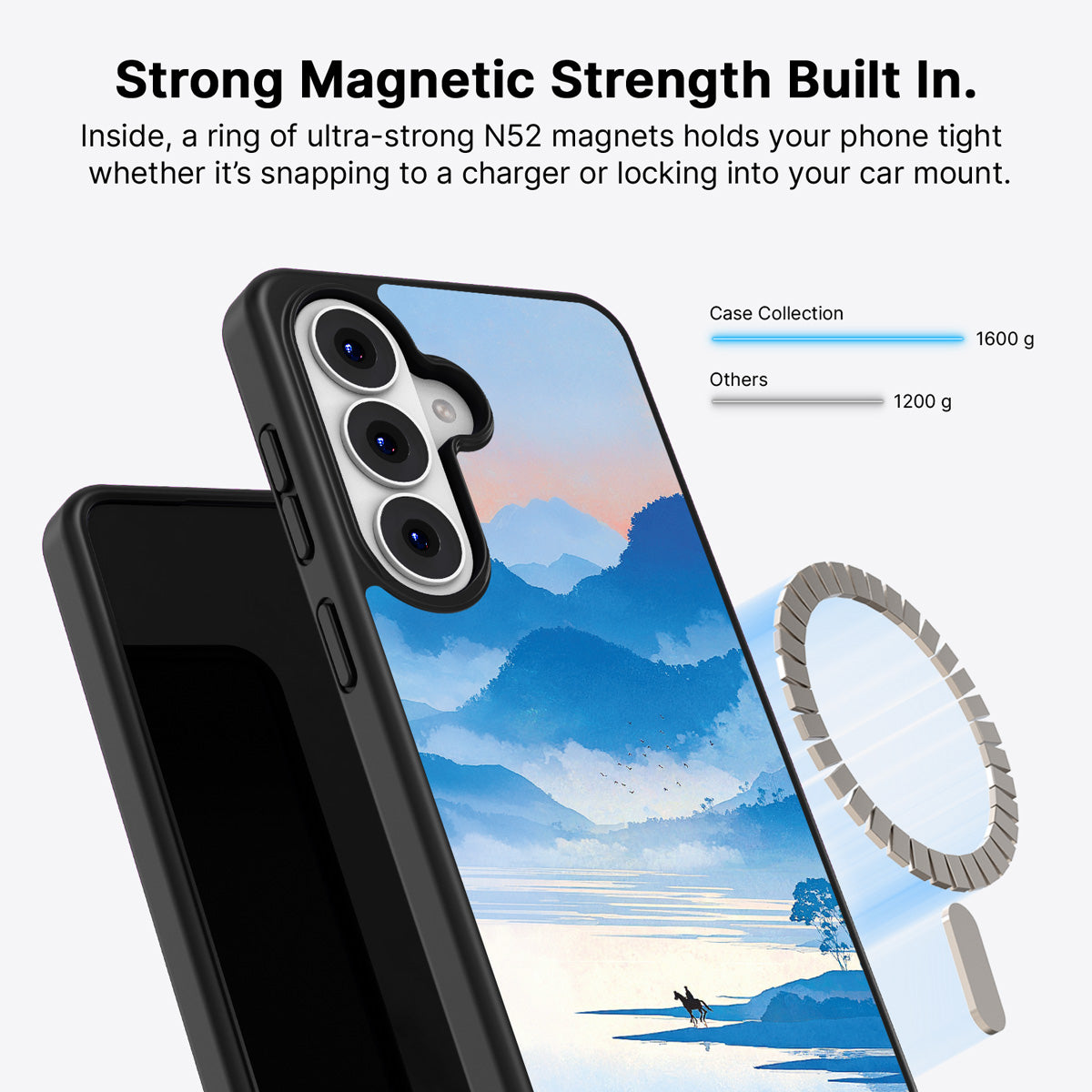 Samsung Galaxy S26 Qi2 magnetic case with N52 magnets – Globe Trotter design