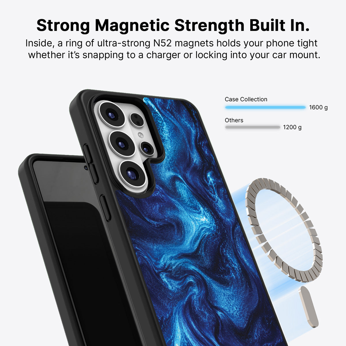 Samsung Galaxy S26 Ultra Qi2 magnetic case with N52 magnets – Indigo Impasto design