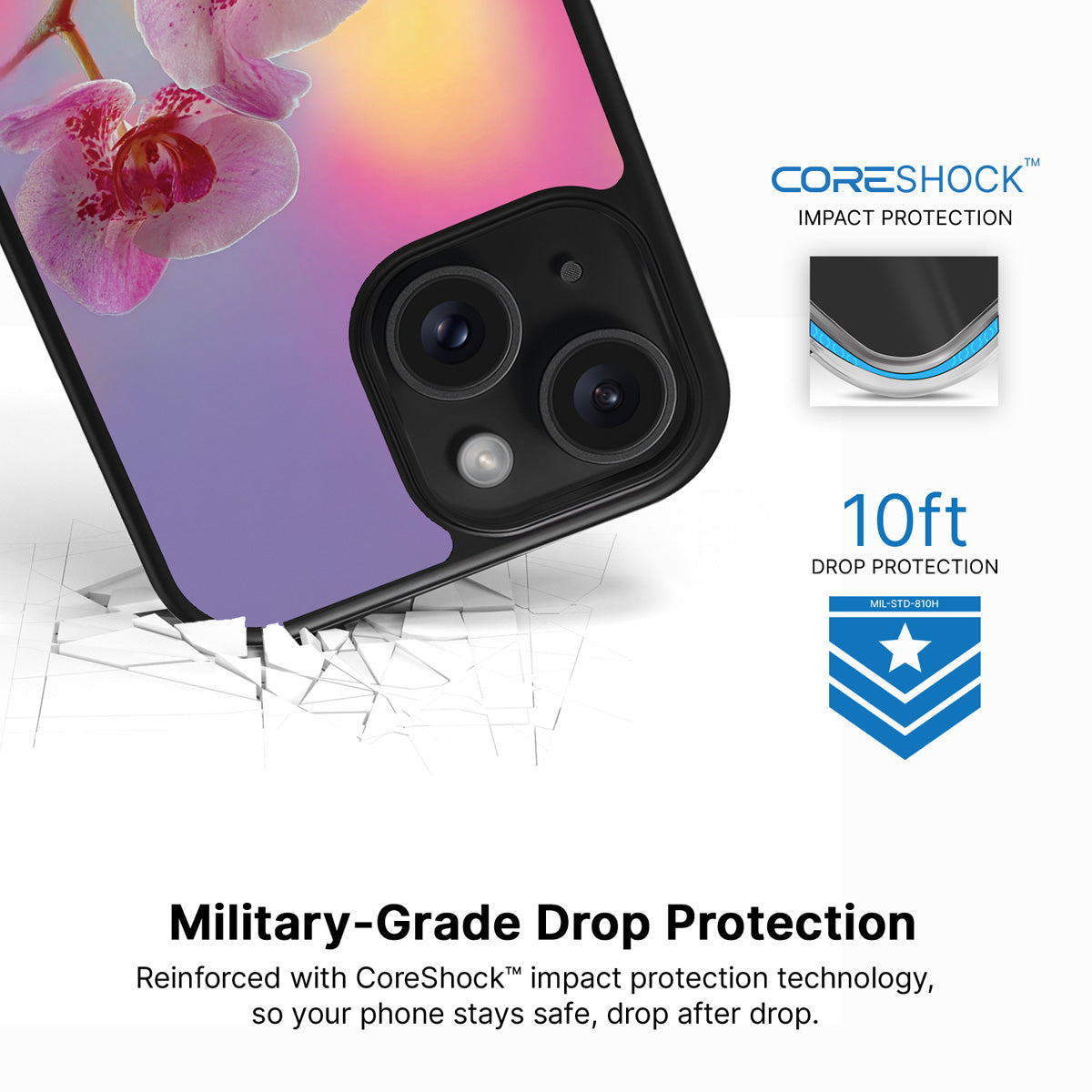 Orchid Dream iPhone 13 case with drop protection