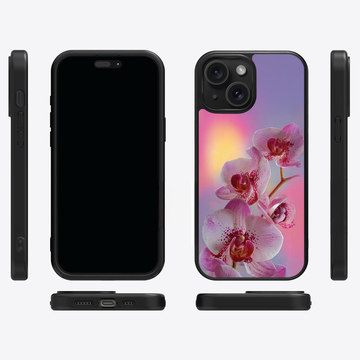 Orchid Dream iPhone 13 case cover – multi-angle view
