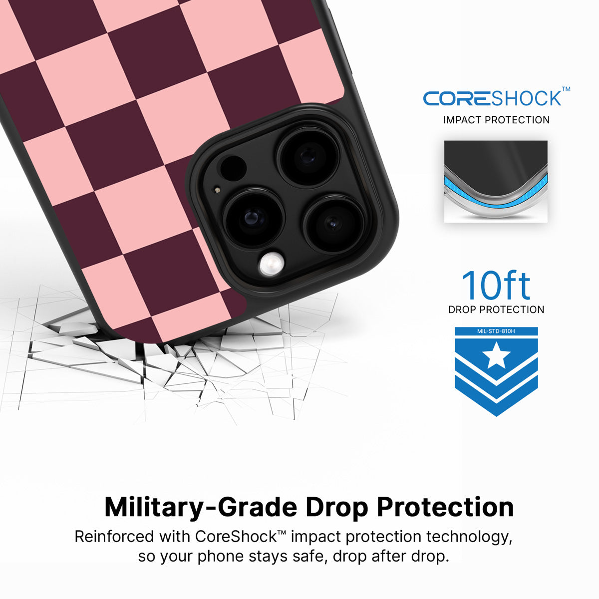 Claret Tile iPhone 13 Pro Max case with drop protection