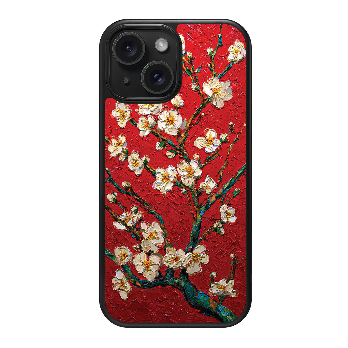 Crimson Blossom design back view – iPhone 14 Plus case