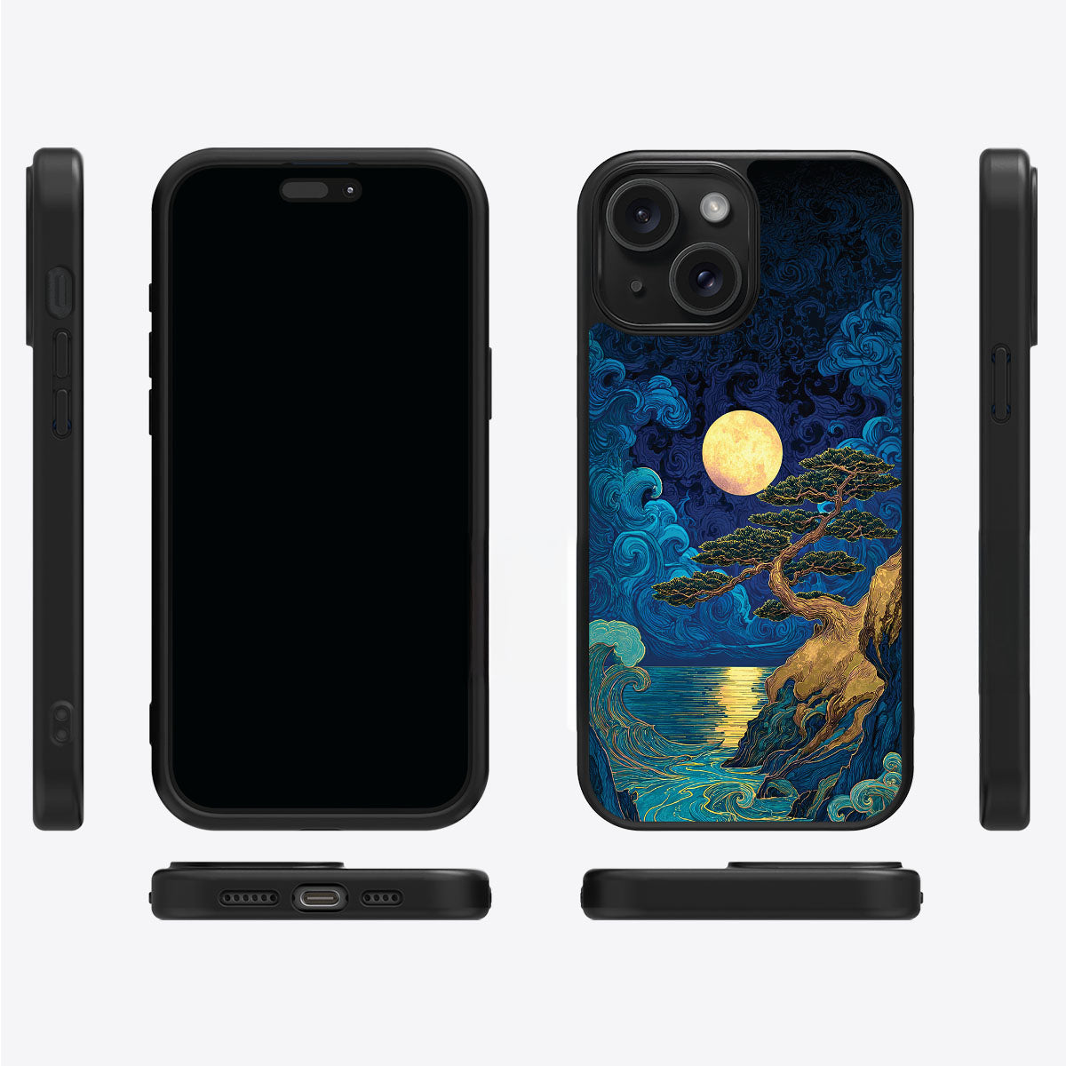 Moonlit Tide iPhone 14 Plus case cover – multi-angle view