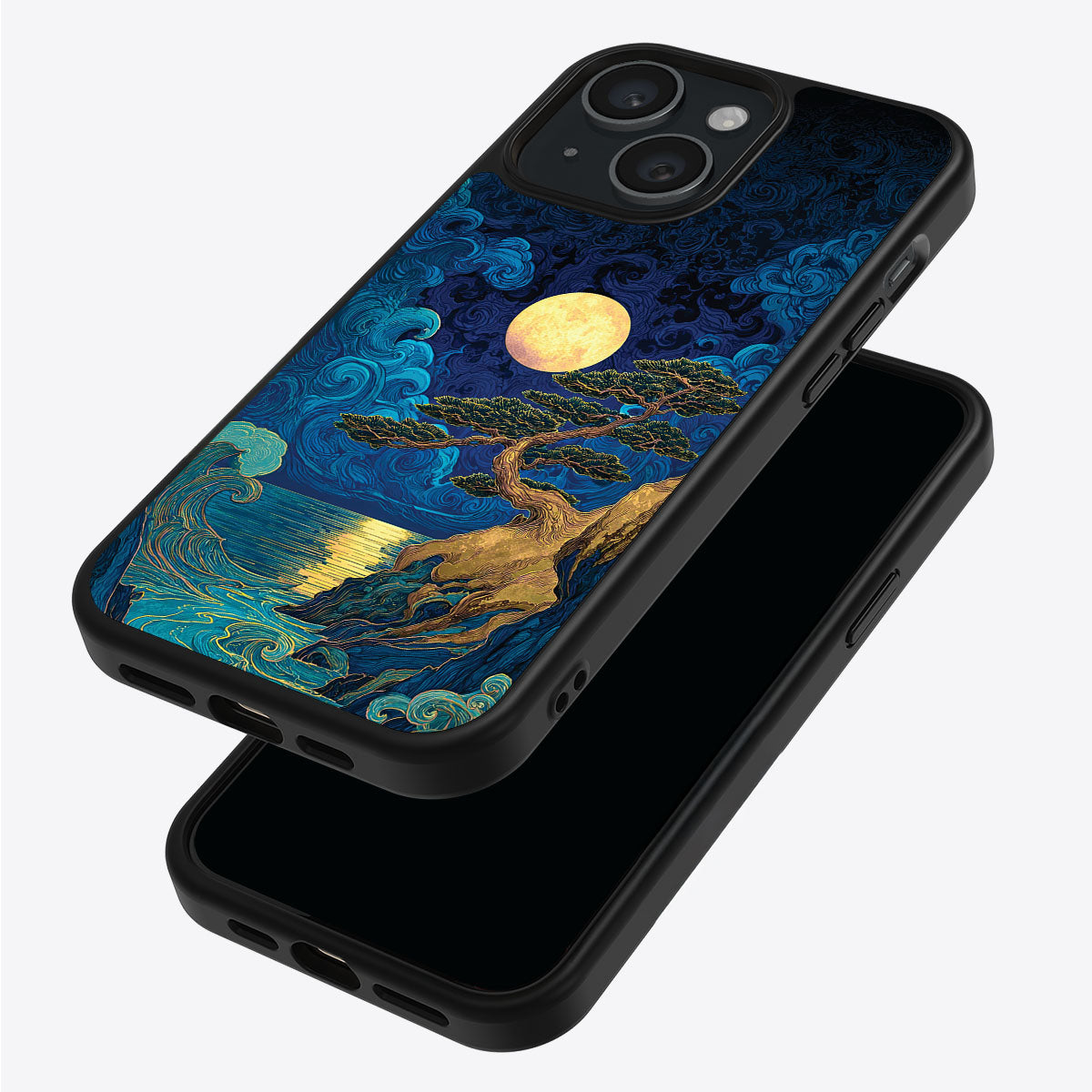 Moonlit Tide iPhone 14 Plus case – back and side view