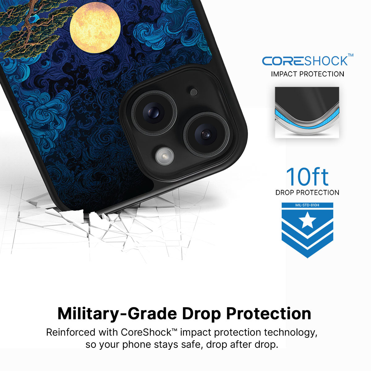 Moonlit Tide iPhone 14 Plus case with drop protection
