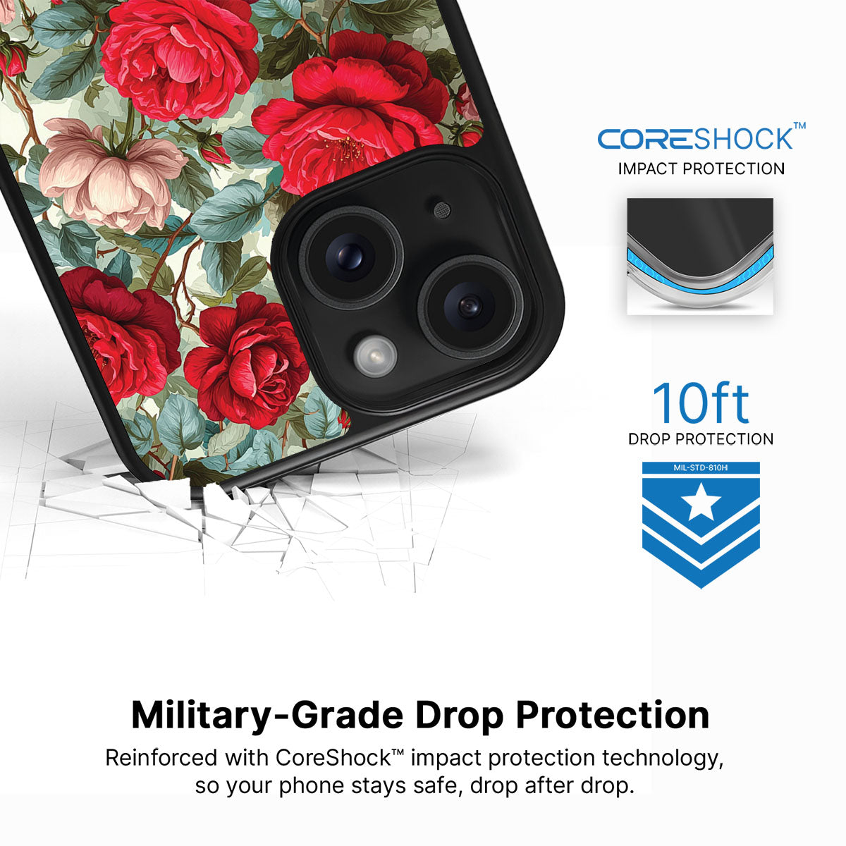 Red Floral Designer iPhone 14 Plus Case – Ruby Roses | MagSafe