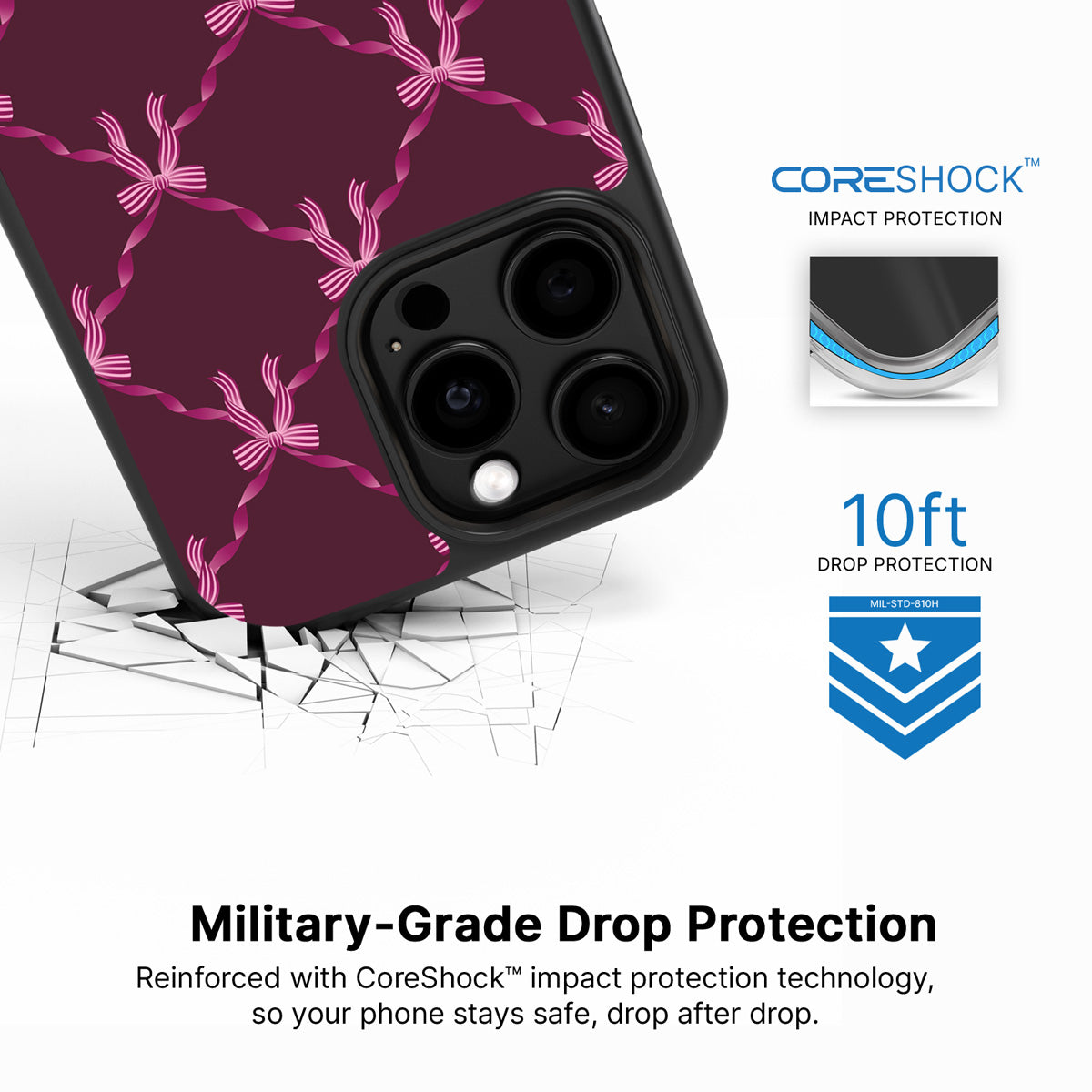 Bordeaux Bow iPhone 14 Pro case with drop protection