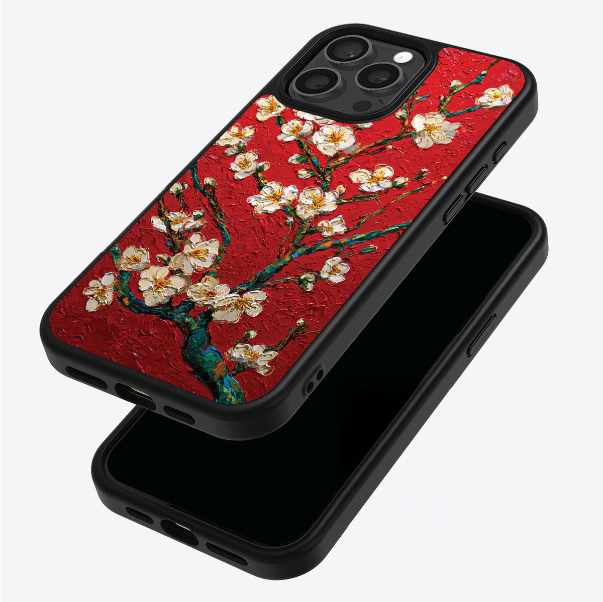 Crimson Blossom iPhone 14 Pro case – back and side view