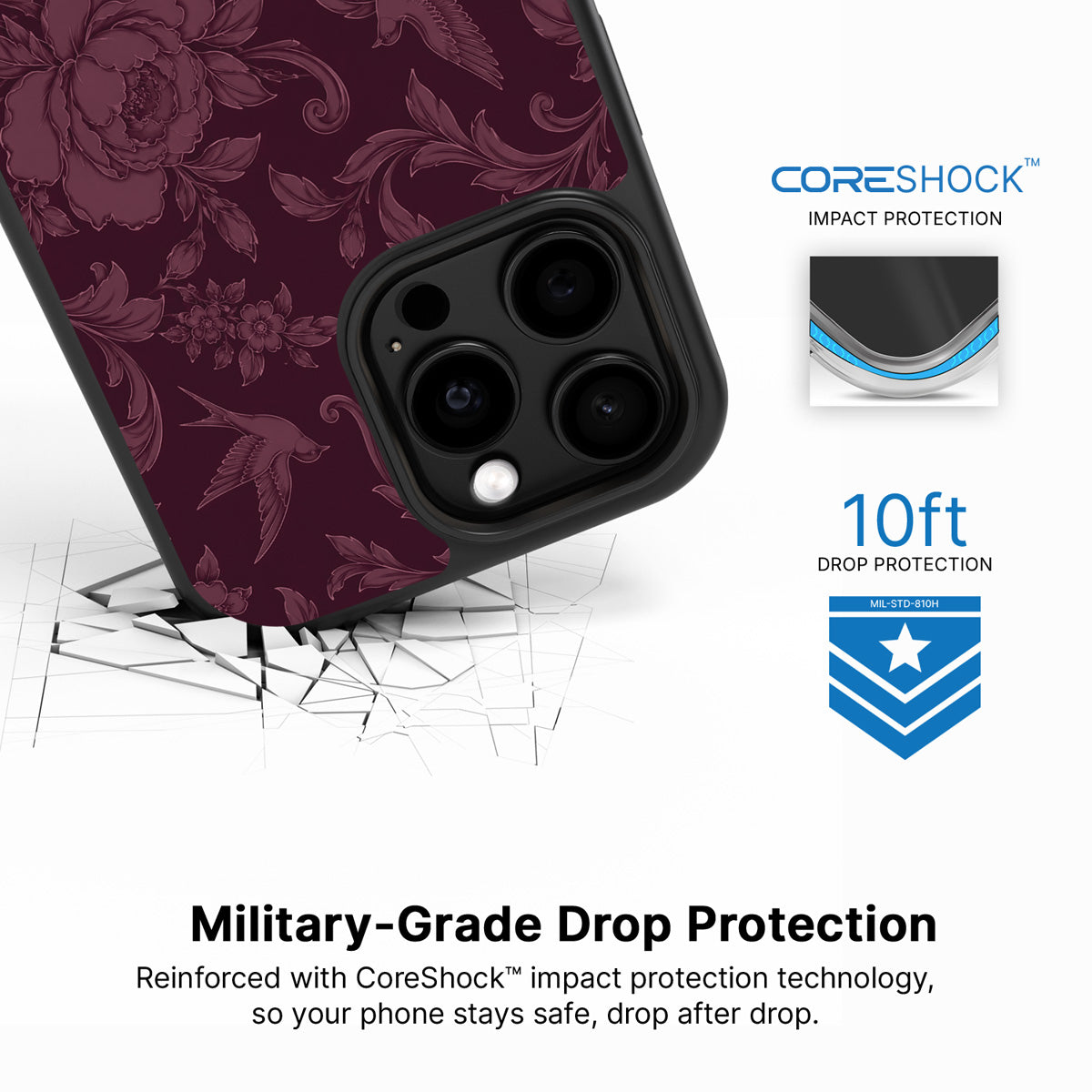 Swallow Damask iPhone 14 Pro case with drop protection