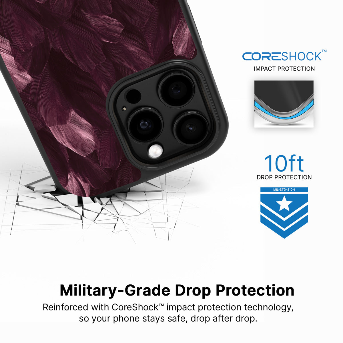 Wine Plumage iPhone 14 Pro case with drop protection