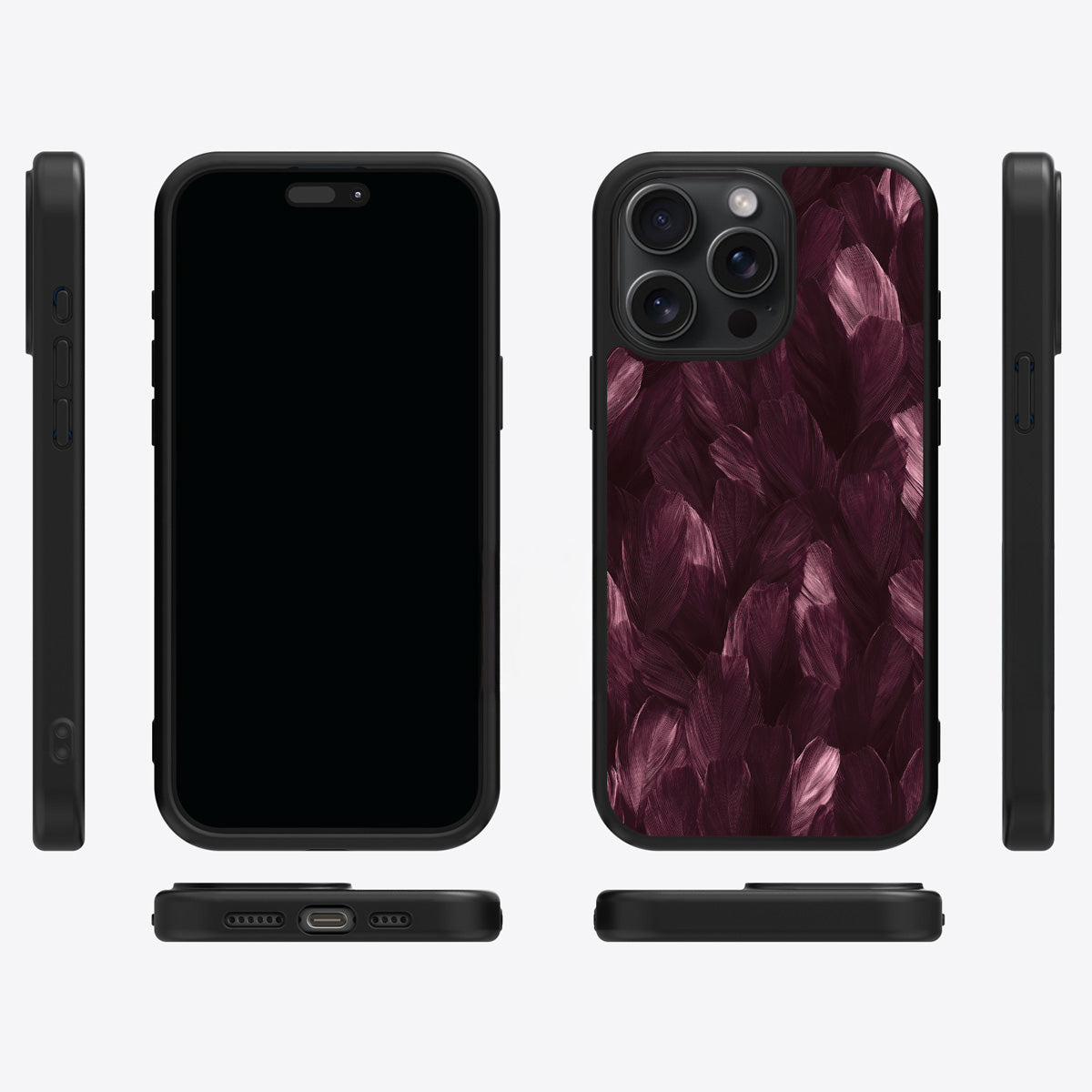 Wine Plumage iPhone 14 Pro Max case cover – multi-angle view