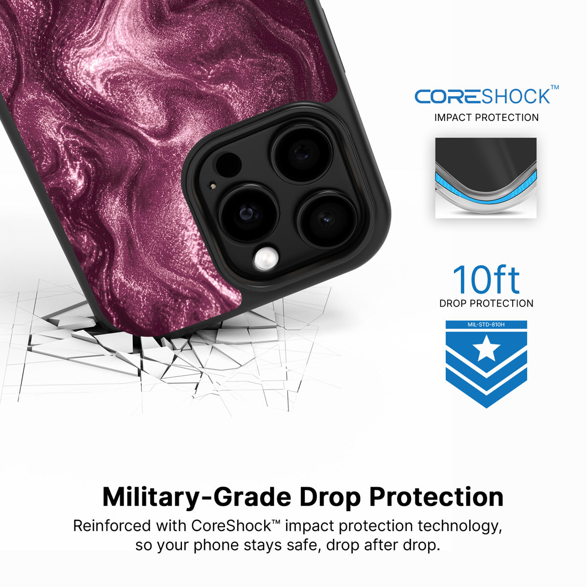 Wine Shimmer iPhone 14 Pro Max case with drop protection