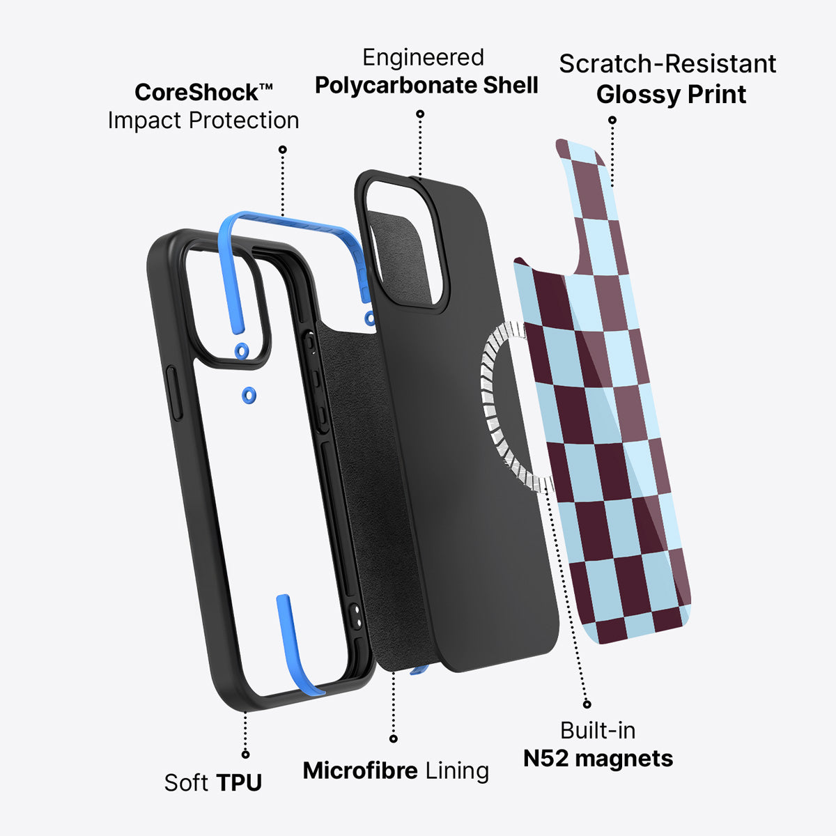 iPhone 15 case construction – Cabernet Tile phone case