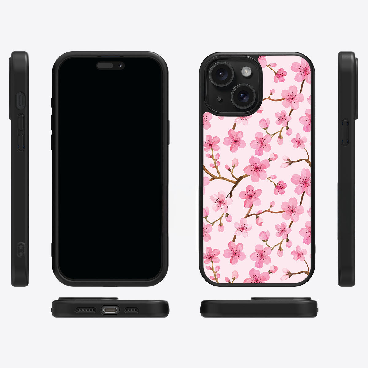 Cherry Blossom iPhone 15 case cover – multi-angle view