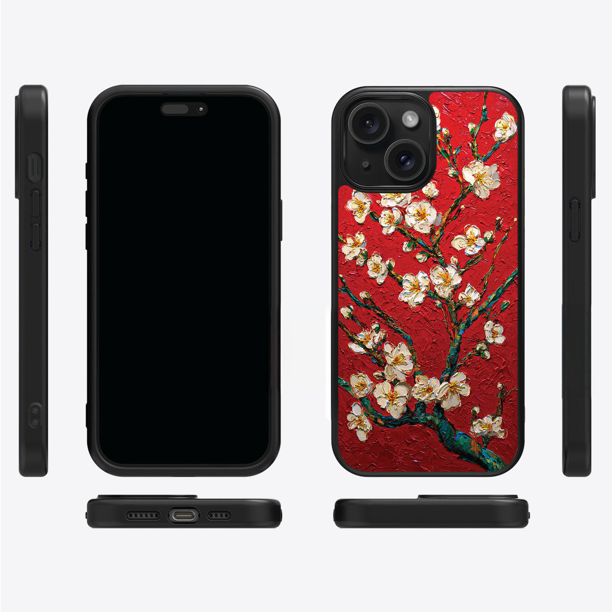 Crimson Blossom iPhone 15 case cover – multi-angle view