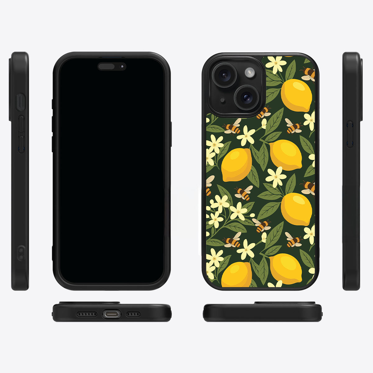 Lemon and Bees iPhone 15 case cover – multi-angle view