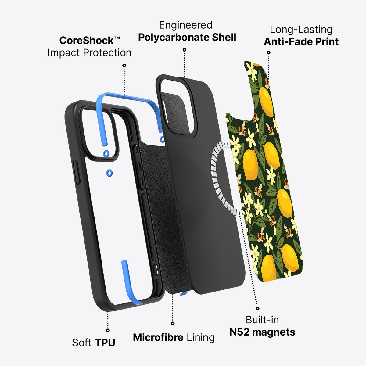 iPhone 15 case construction – Lemon and Bees phone case