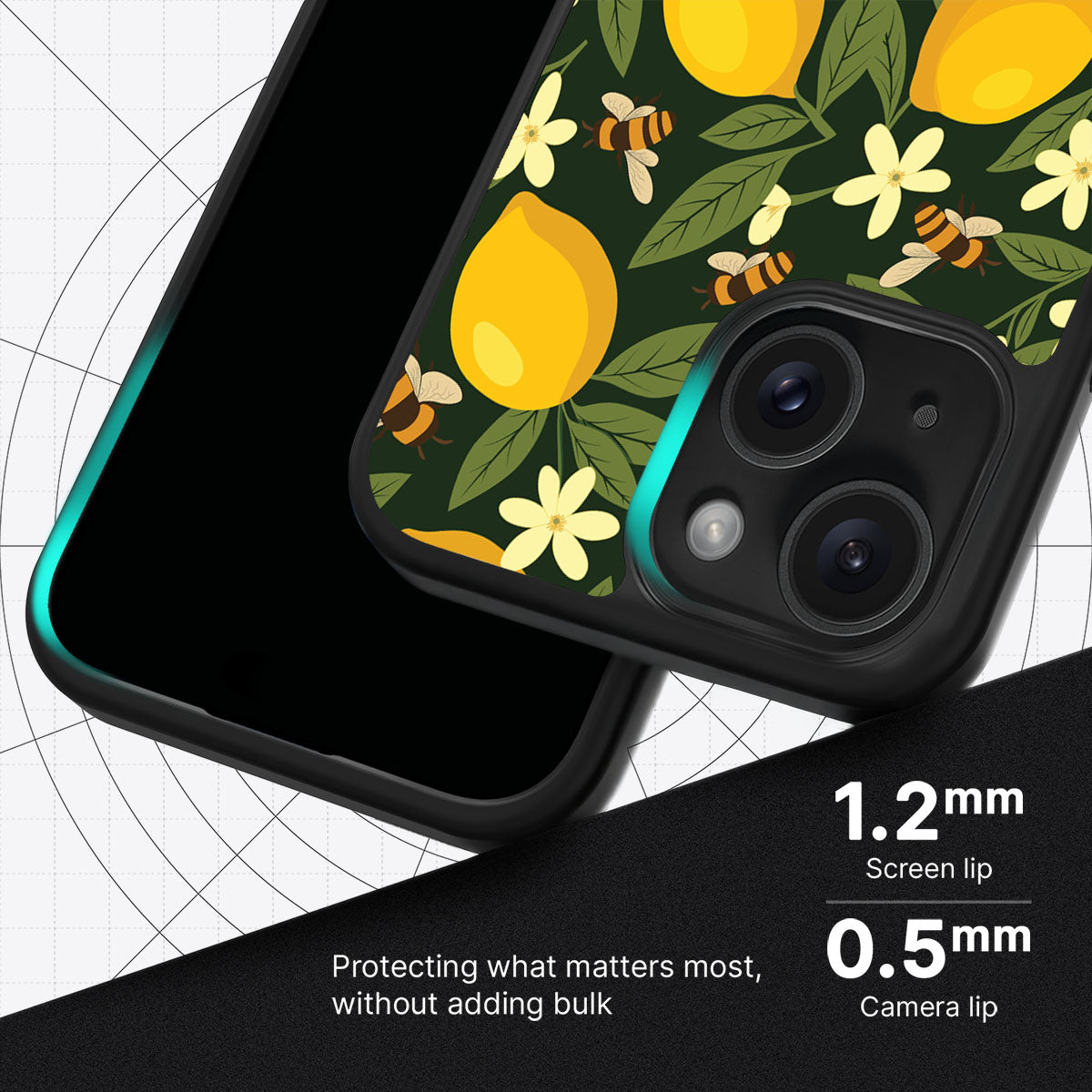 Lemon and Bees slim iPhone 15 phone case