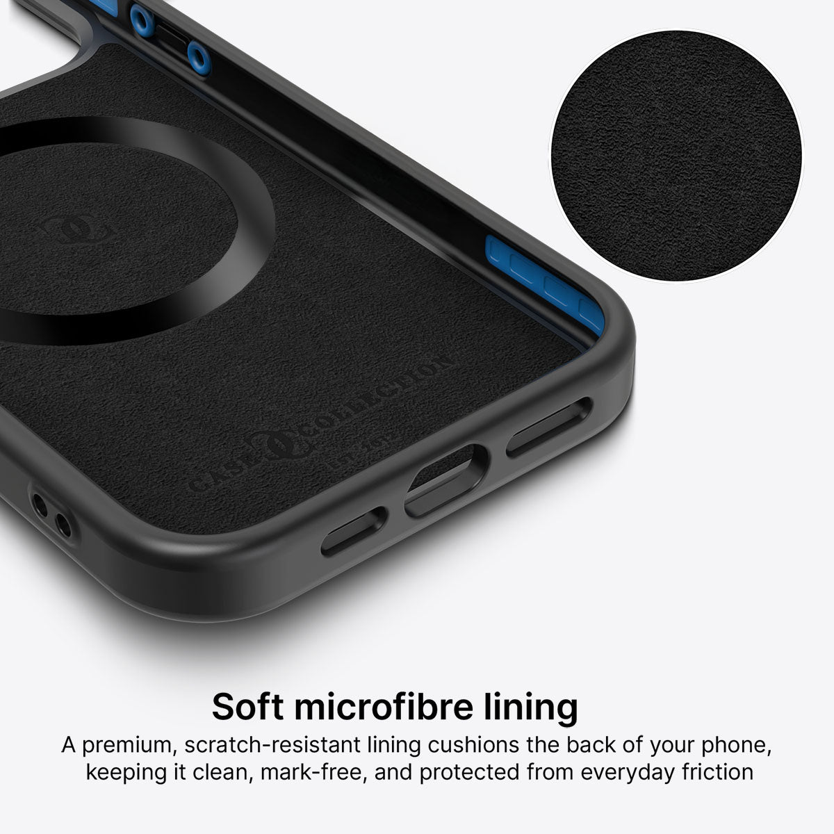 iPhone 15 case interior – Lemon and Bees microfibre lining