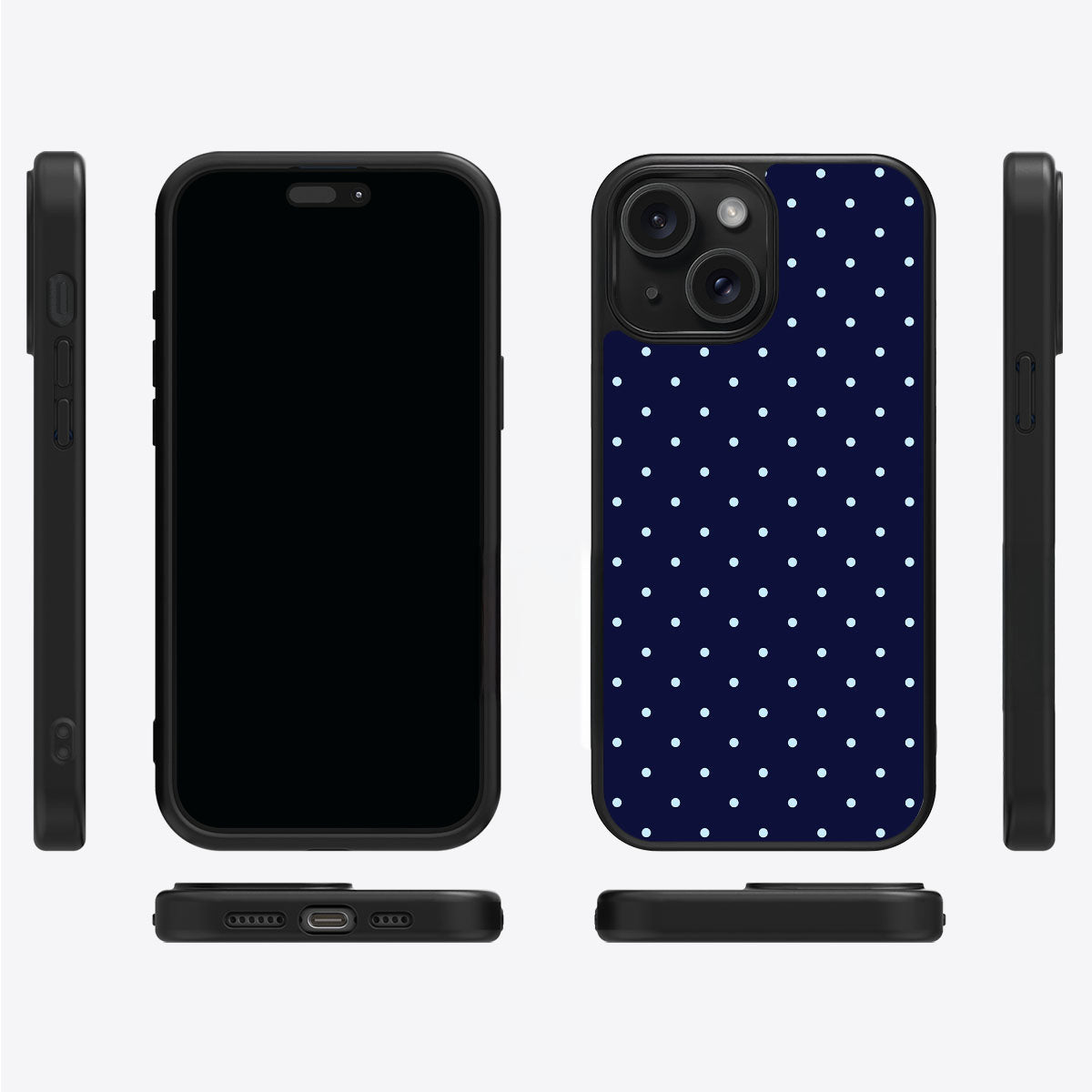 Navy Whisper iPhone 15 case cover – multi-angle view