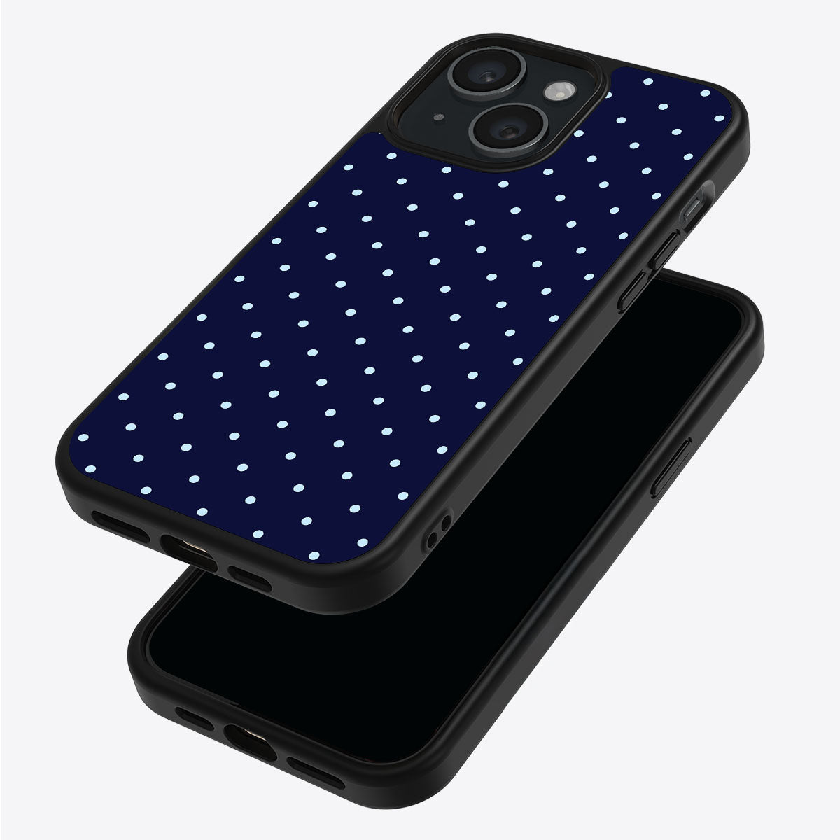 Navy Whisper iPhone 15 case – back and side view